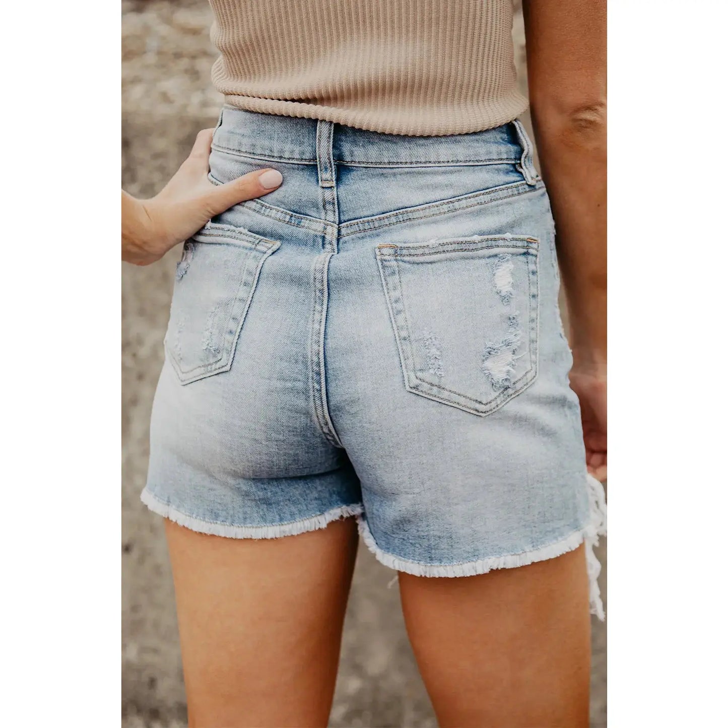 RTS Rossie Light Blue Vintage Washed Raw Edge Jean Shorts