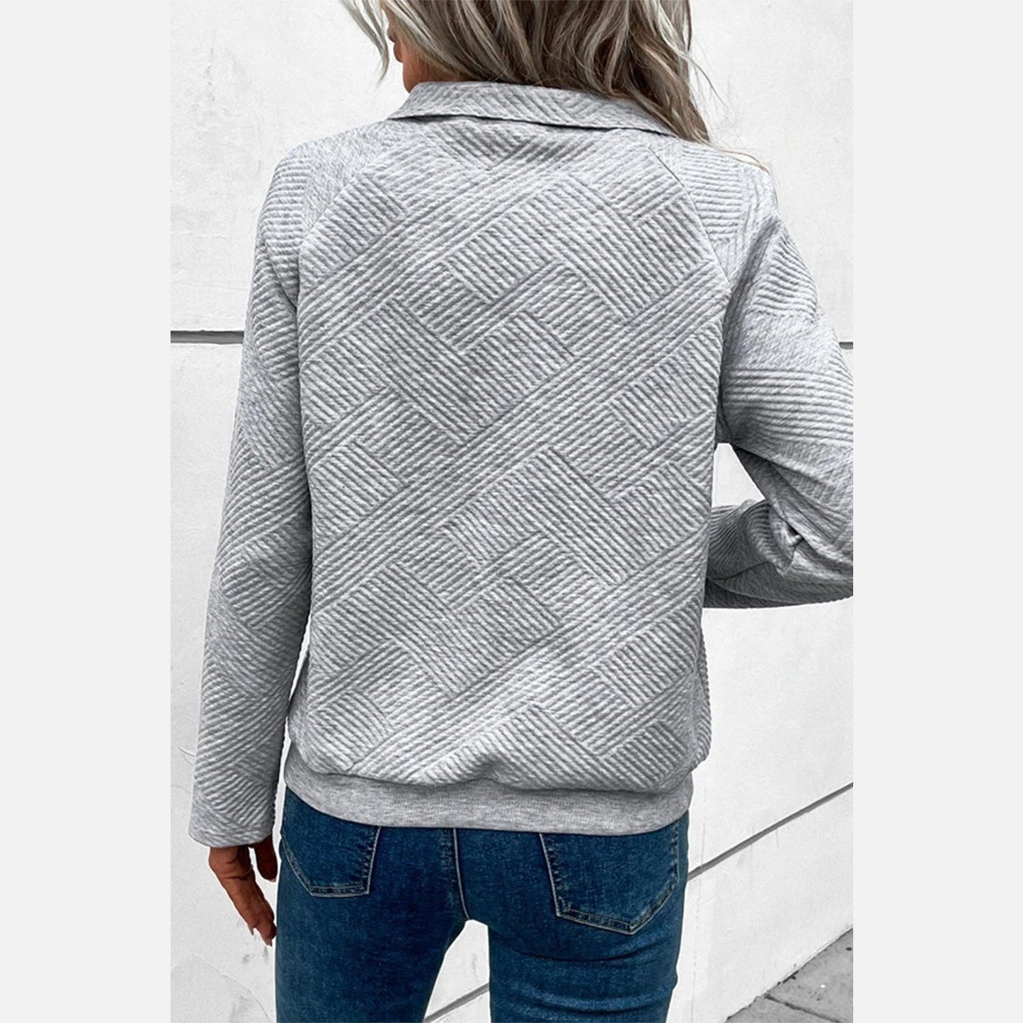 Roxana Grey Textured Knit Buttoned Kangaroo Pocket Sweatshirt - S to 3X