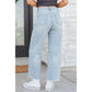 Roza LIght Blue Frayed Cropped Straight Jeans