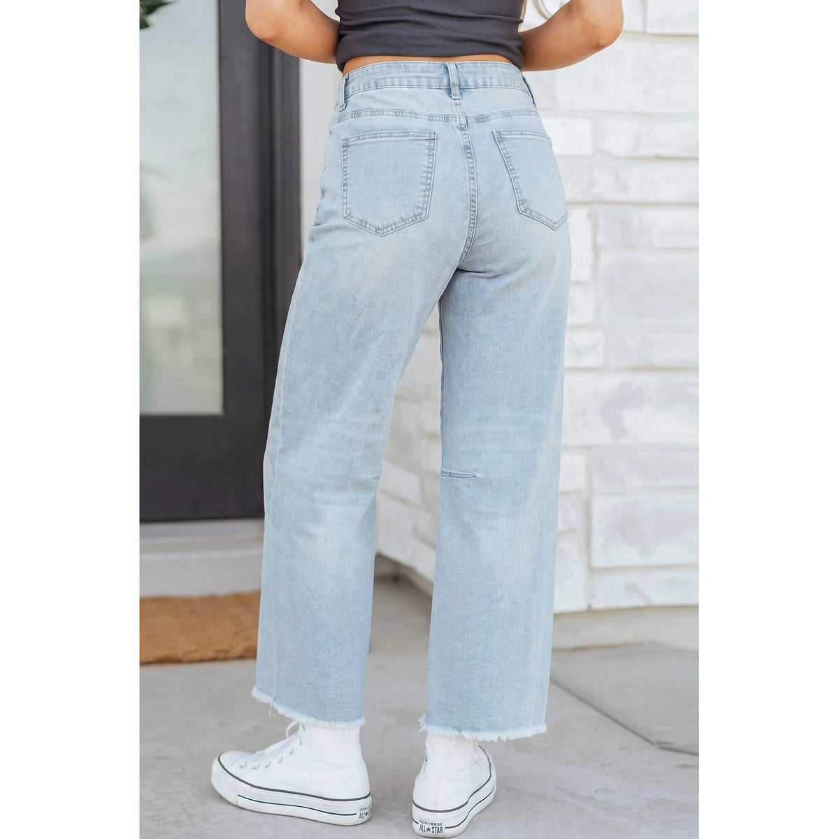 Roza LIght Blue Frayed Cropped Straight Jeans