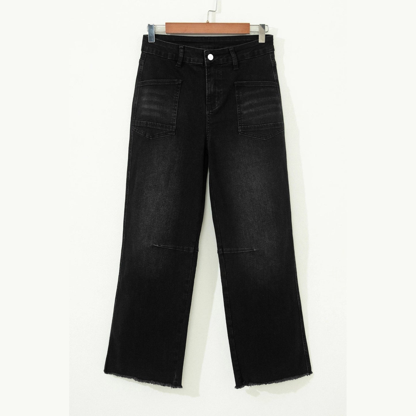 Roza Black Frayed Cropped Straight Jeans