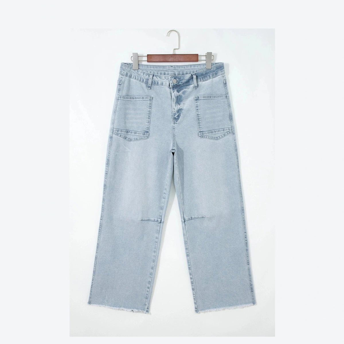Roza LIght Blue Frayed Cropped Straight Jeans