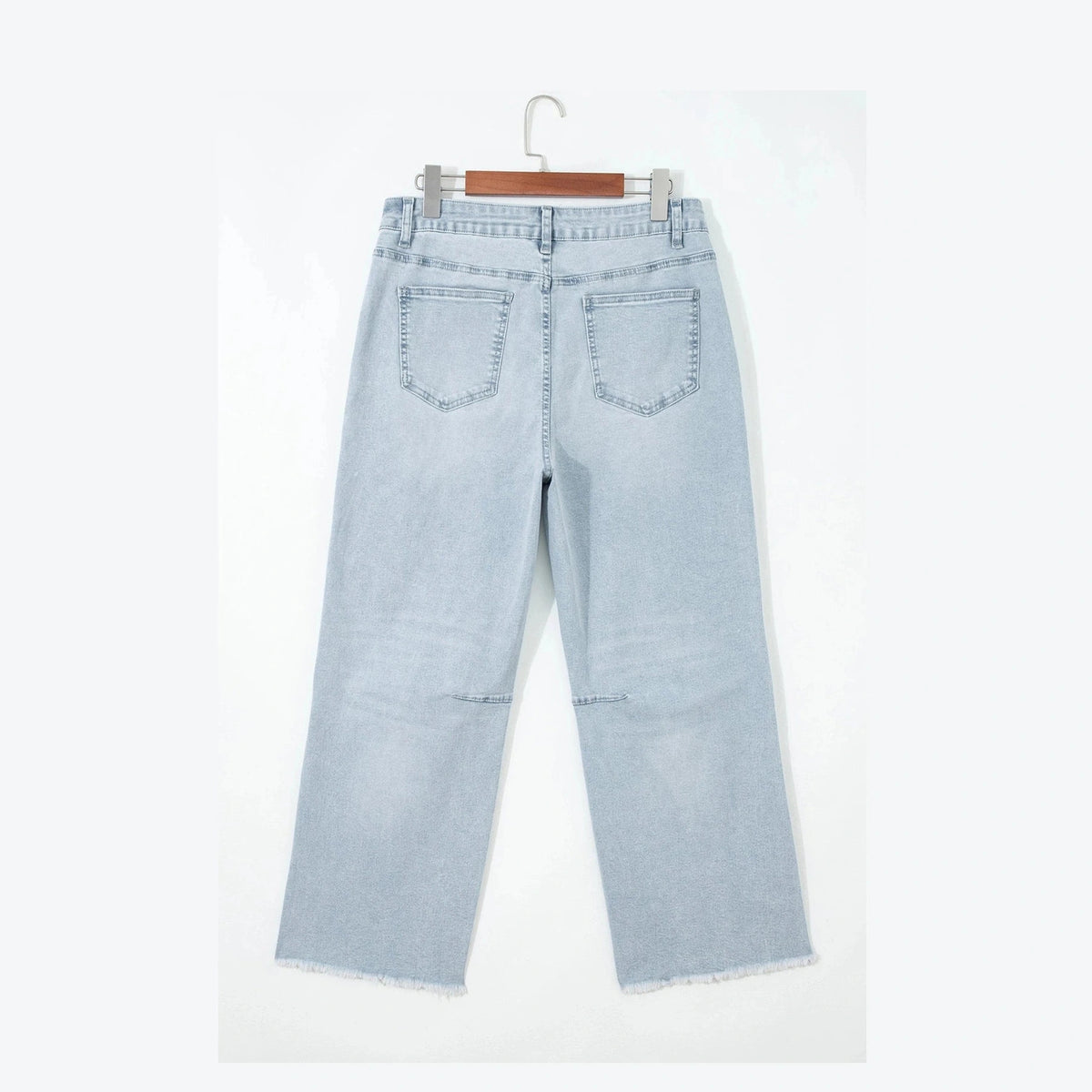 Roza LIght Blue Frayed Cropped Straight Jeans