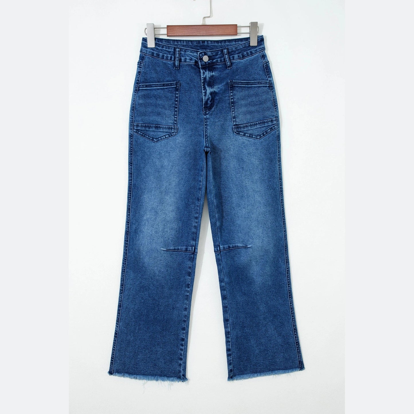 Roza Sail Blue Frayed Cropped Straight Jeans