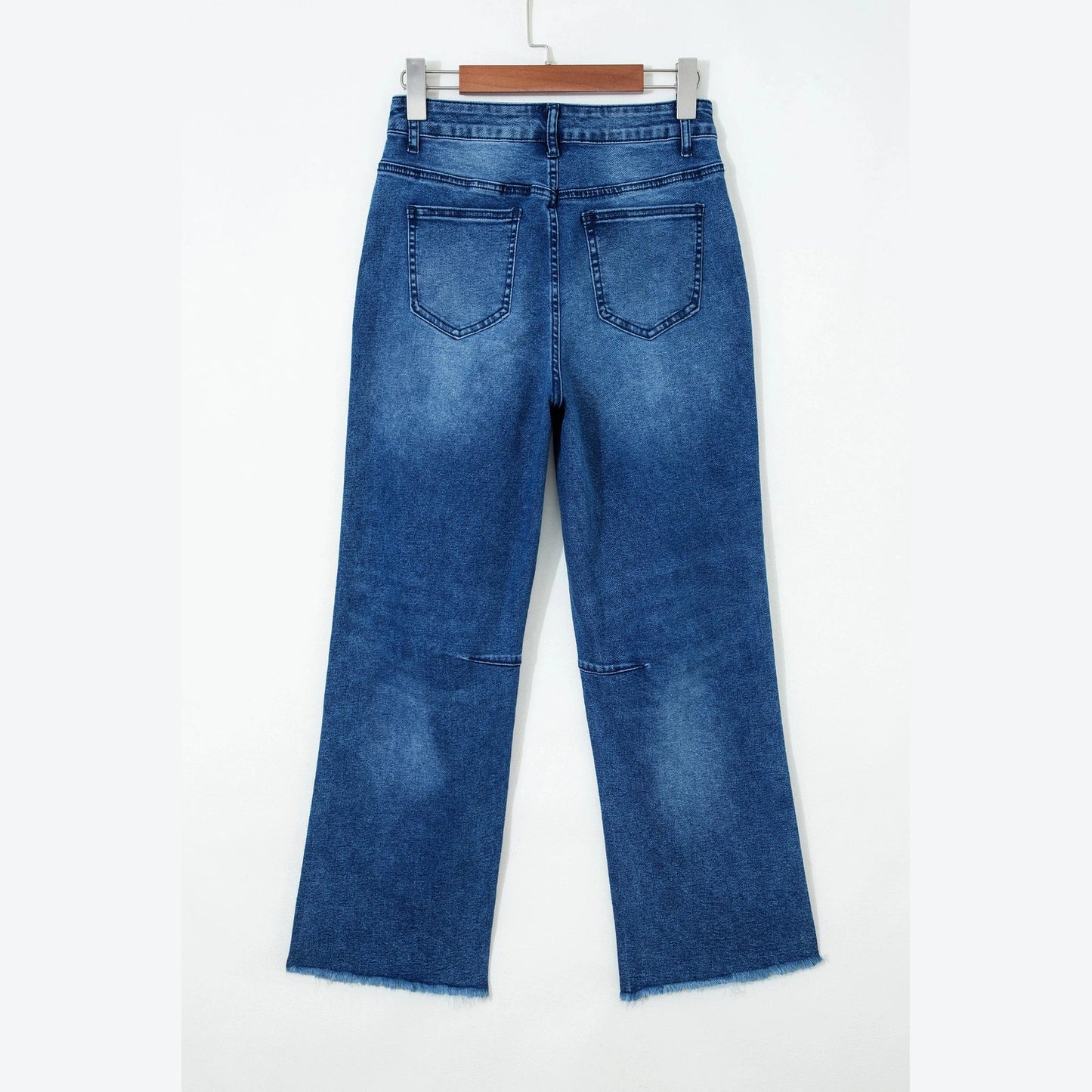 Roza Sail Blue Frayed Cropped Straight Jeans