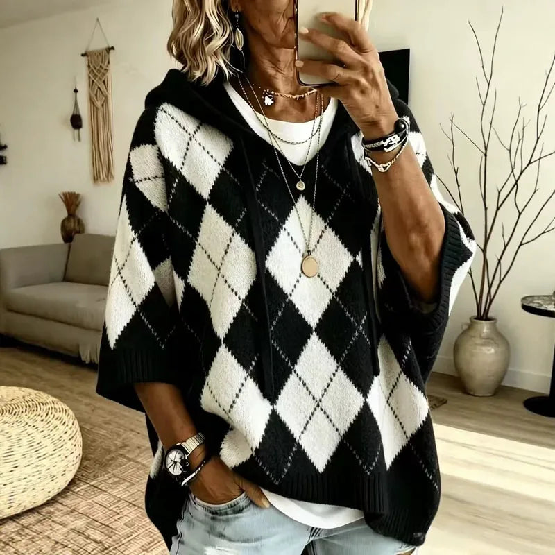 Rubie Argyle Knit Hooded Poncho Sweater - 5 Colors