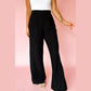 Rudra Black Pleated Detail Pull On High Elastic Waist Loose Straight Pants