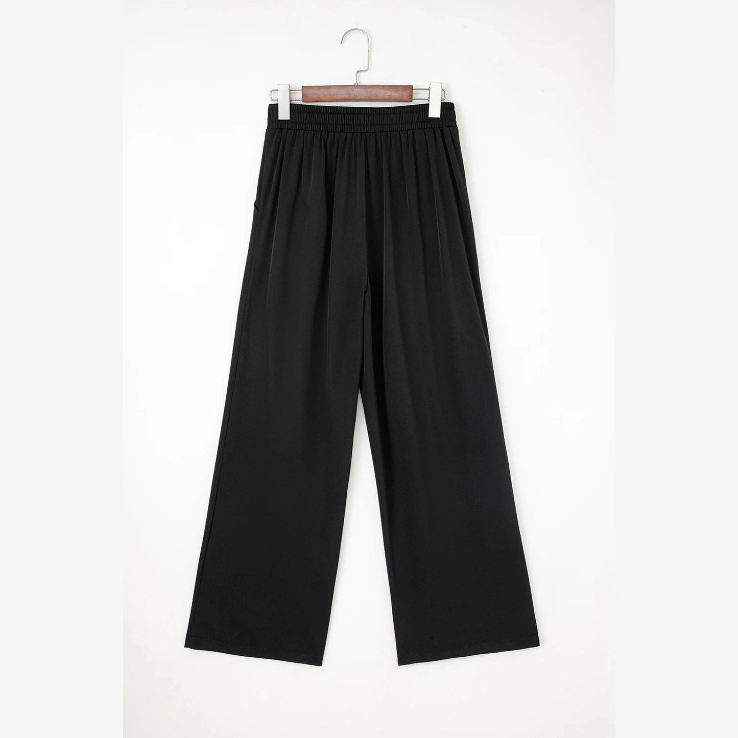 Rudra Black Pleated Detail Pull On High Elastic Waist Loose Straight Pants