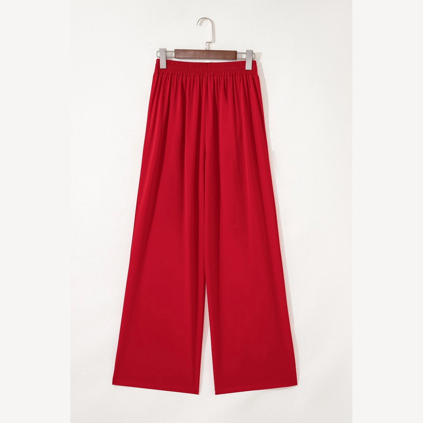 Rudra Red Pleated Detail Pull On High Elastic Waist Loose Straight Pants
