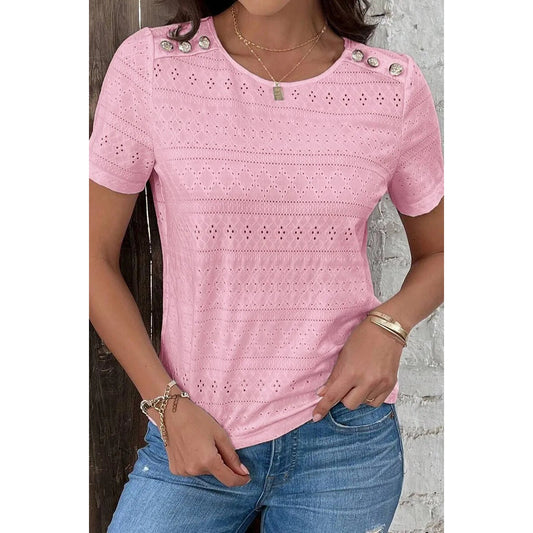 Rue Pink Round Neck Hollow Out T-Shirt