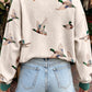 Ryanne Twisted Ribbed Duck Print Crewneck Casual Pullover Top
