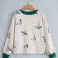 Ryanne Twisted Ribbed Duck Print Crewneck Casual Pullover Top
