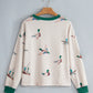 Ryanne Twisted Ribbed Duck Print Crewneck Casual Pullover Top