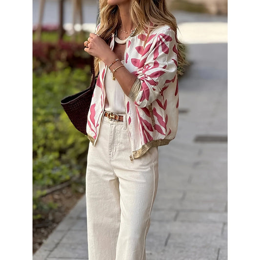 Shermain Tropical Print Bomber Jacket