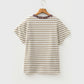 Sharma Khaki Stripe Leopard Patchwork Round Neck Loose T Shirt