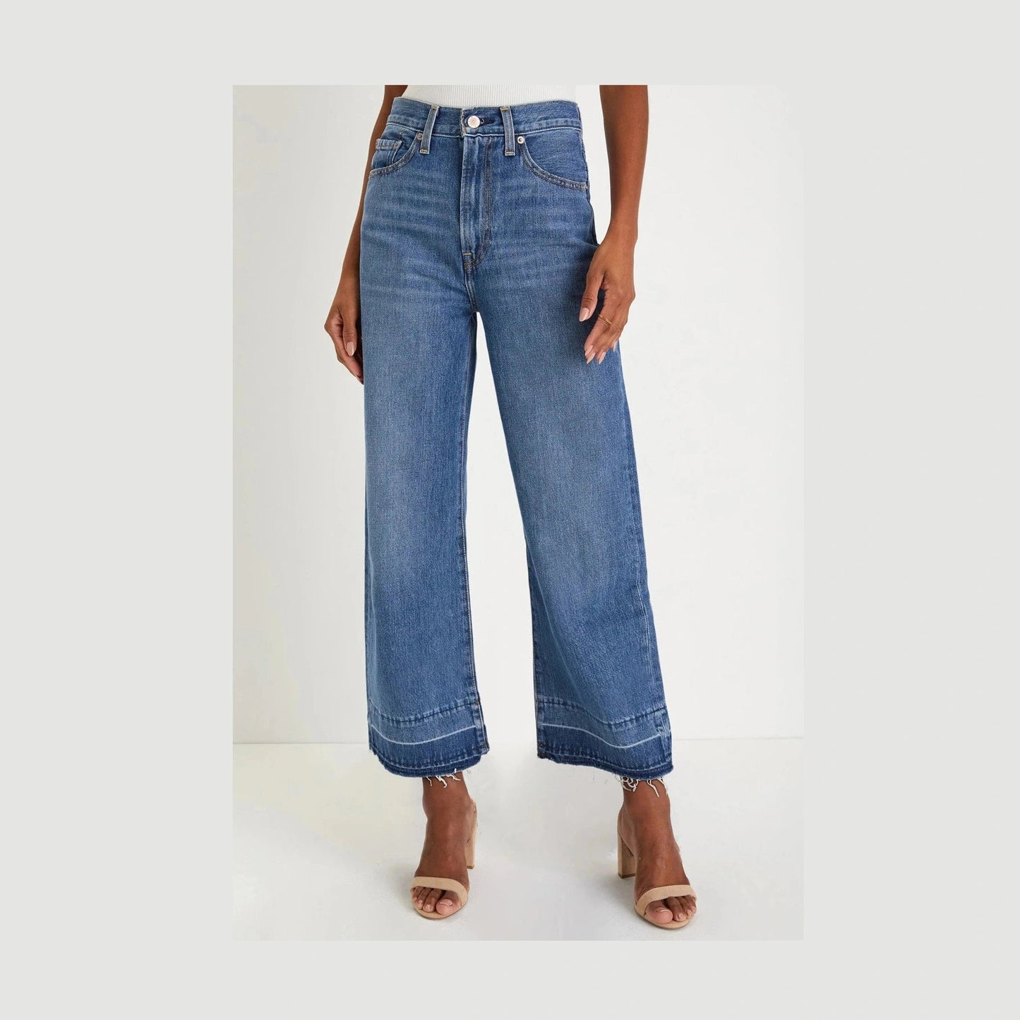 Millie Sail Blue Raw Hem Straight Leg Loose High Waist Jeans