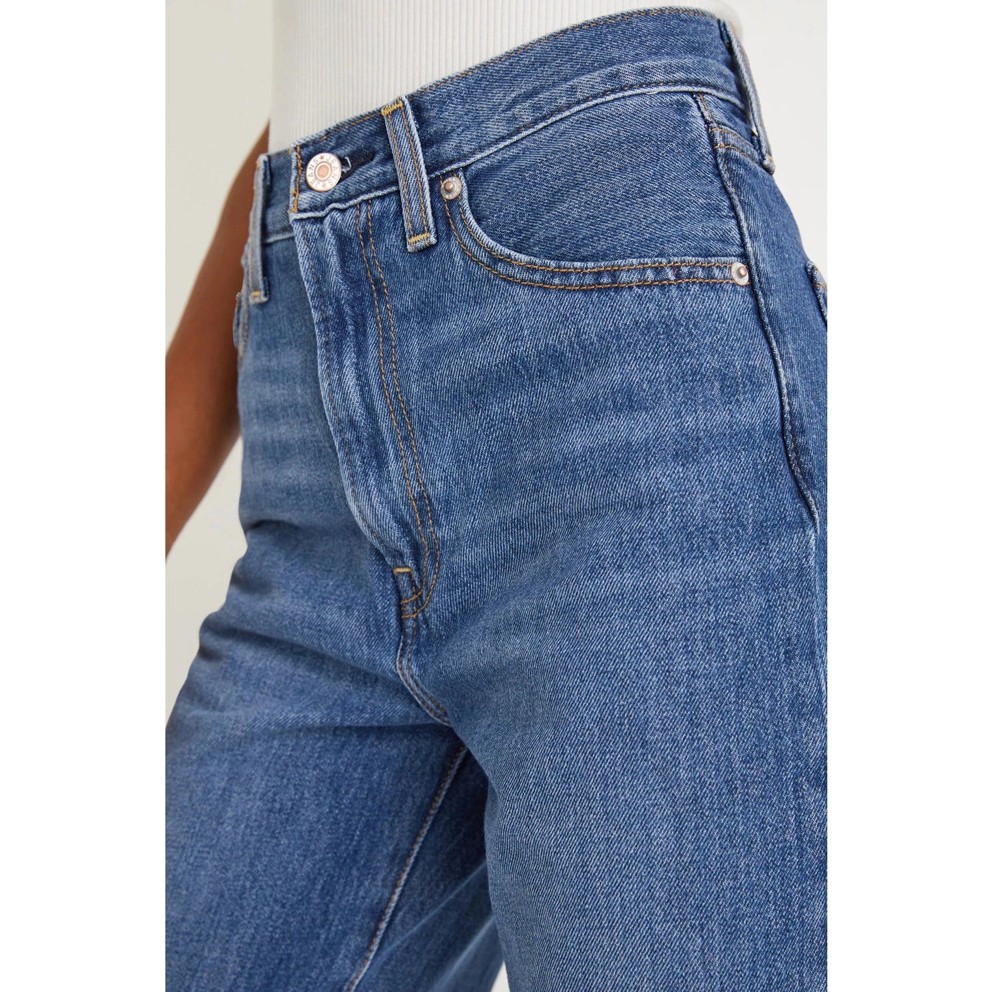 Millie Sail Blue Raw Hem Straight Leg Loose High Waist Jeans