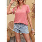 DESTASH Sala Pink V Neck Textured Chiffon Tulip Sleeve Top