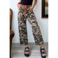 Salee Green Camouflage Print Splashed Distressed Loose Denim Pants