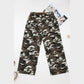 Salee Green Camouflage Print Splashed Distressed Loose Denim Pants
