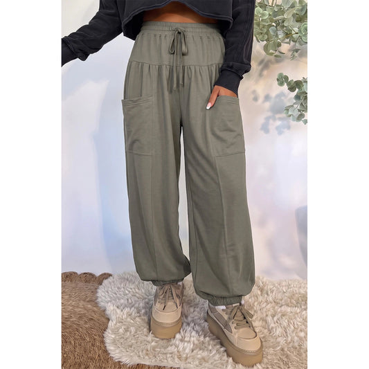 Salina Seagrass Elastic Waist Drawstring Wide Leg Full Length Pants