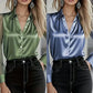 Sally Button Up Sheer Sleeve Satin Blouse - 2 Colors