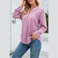 Sam Pink V-neck Loose Fit Long Sleeve Blouse