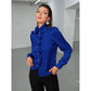 Samia Blue Ruffle Front Stand Collar Blouse