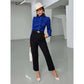 Samia Blue Ruffle Front Stand Collar Blouse