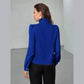 Samia Blue Ruffle Front Stand Collar Blouse
