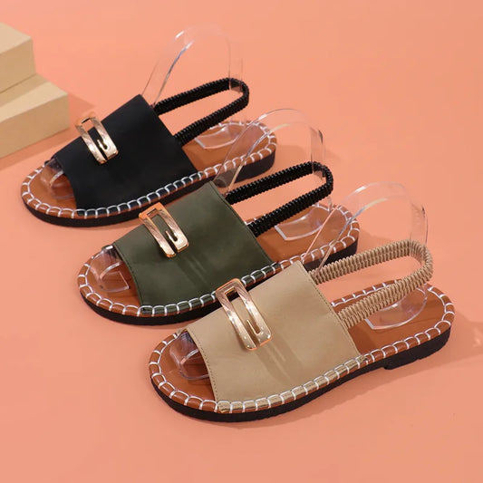 Buckle Elastic Back Open Toe Sandals - 3 Colors