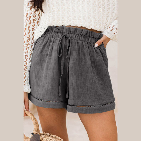 Sandee Grey Cotton Gauze Paperbag Shorts