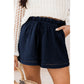 Sandee Navy Cotton Gauze Paperbag Shorts
