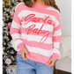 Pink Stripe Santa Baby Embroidered Drop Shoulder Pullover Sweater