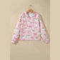 Pink Abstract Christmas Print Zip-Up Collar Long Sleeve Sweatshirt