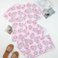 Pink Santa Claus Print V Neck Tee Drawstring Pants 2pcs Lounge Set
