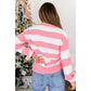 Pink Stripe Santa Baby Embroidered Drop Shoulder Pullover Sweater