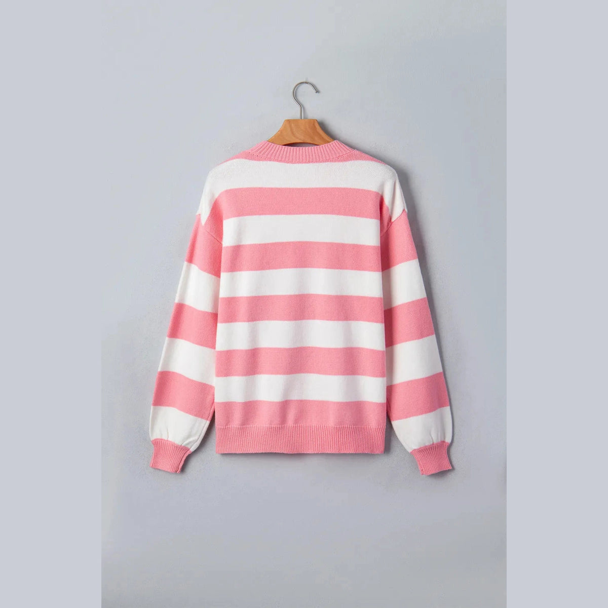 Pink Stripe Santa Baby Embroidered Drop Shoulder Pullover Sweater
