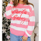 Pink Stripe Santa Baby Embroidered Drop Shoulder Pullover Sweater