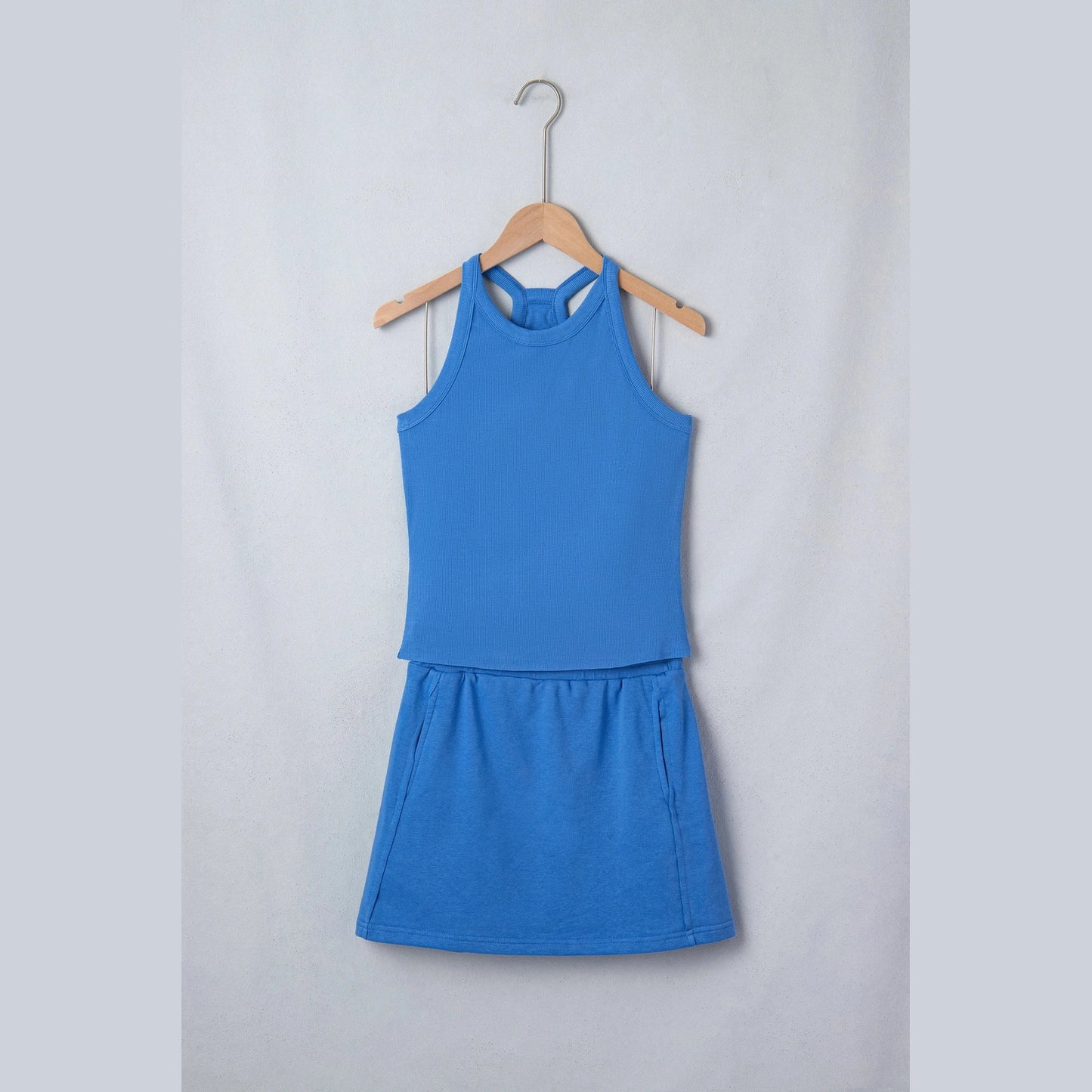 Sara Jane Sky Blue Slim Tank Top Elastic Waist Mini Skort 2pcs Outfit