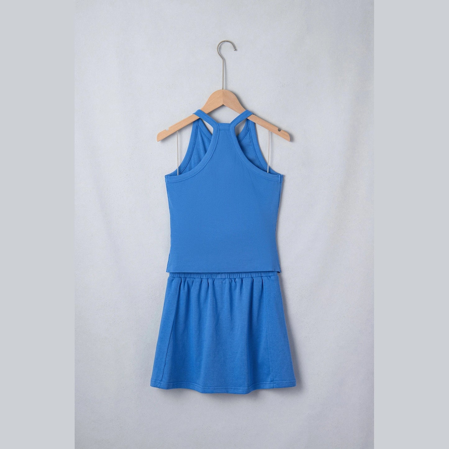 Sara Jane Sky Blue Slim Tank Top Elastic Waist Mini Skort 2pcs Outfit
