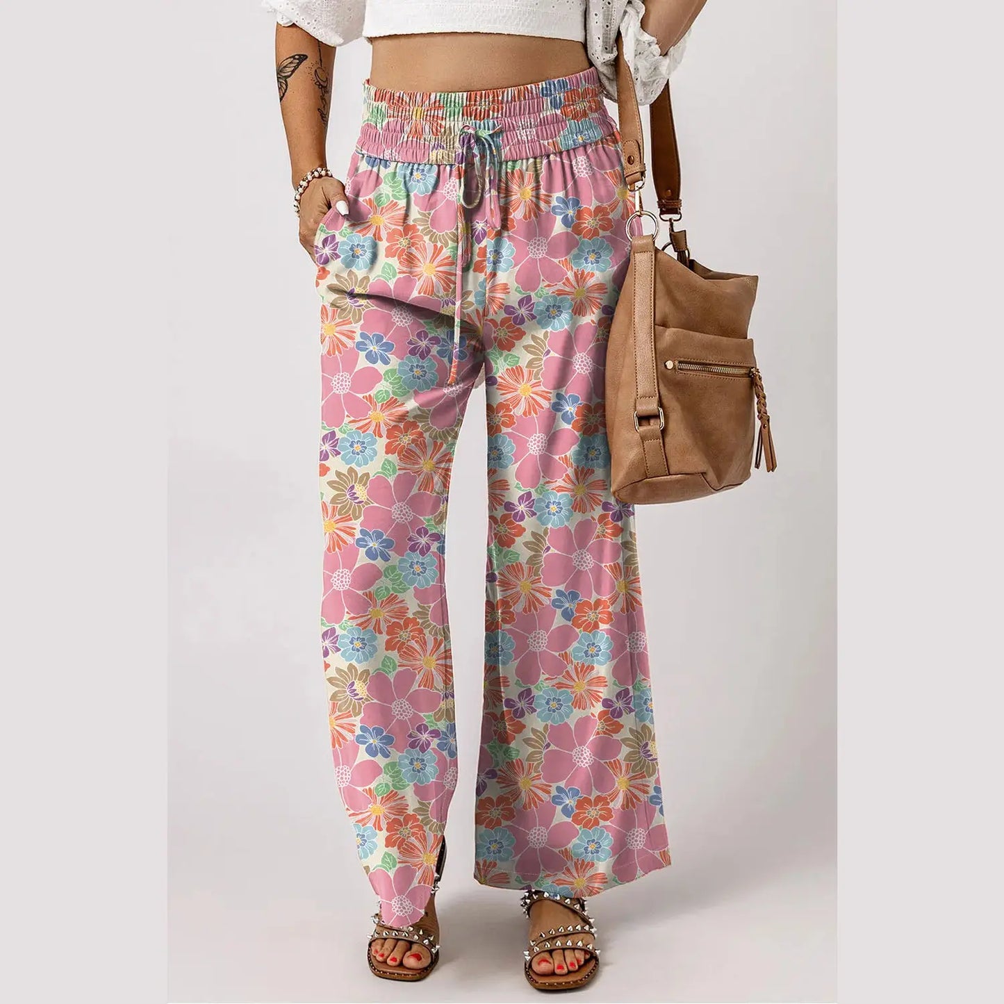 Sariah Pink Floral Smocked Waist Loose Pants