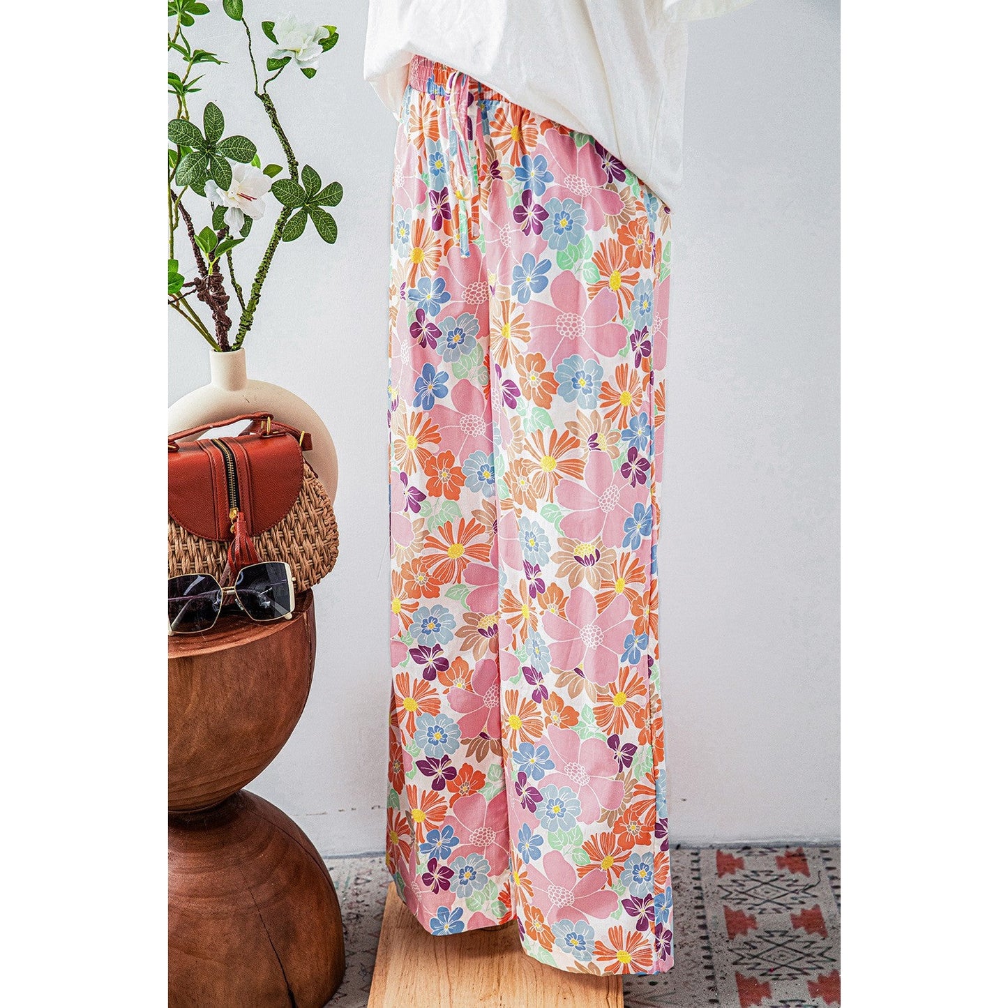 Sariah Pink Floral Smocked Waist Loose Pants