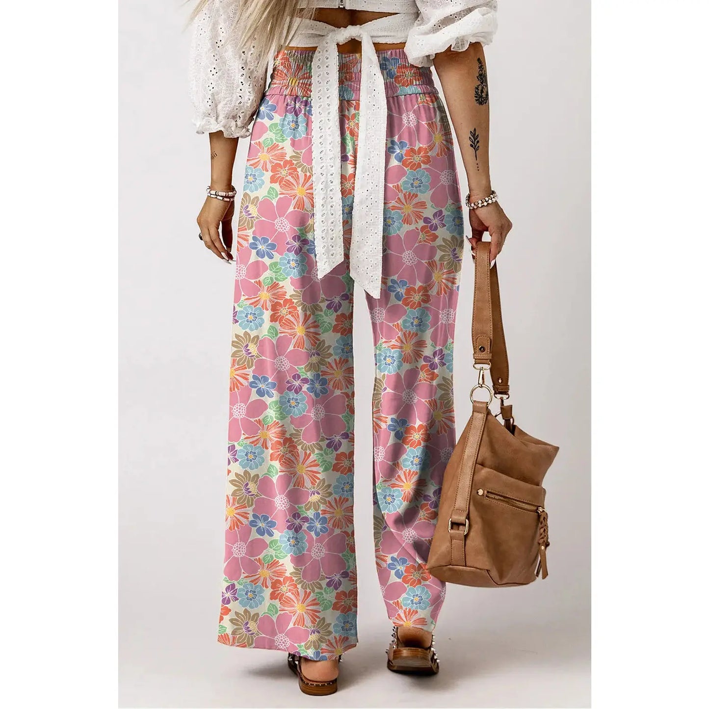 Sariah Pink Floral Smocked Waist Loose Pants