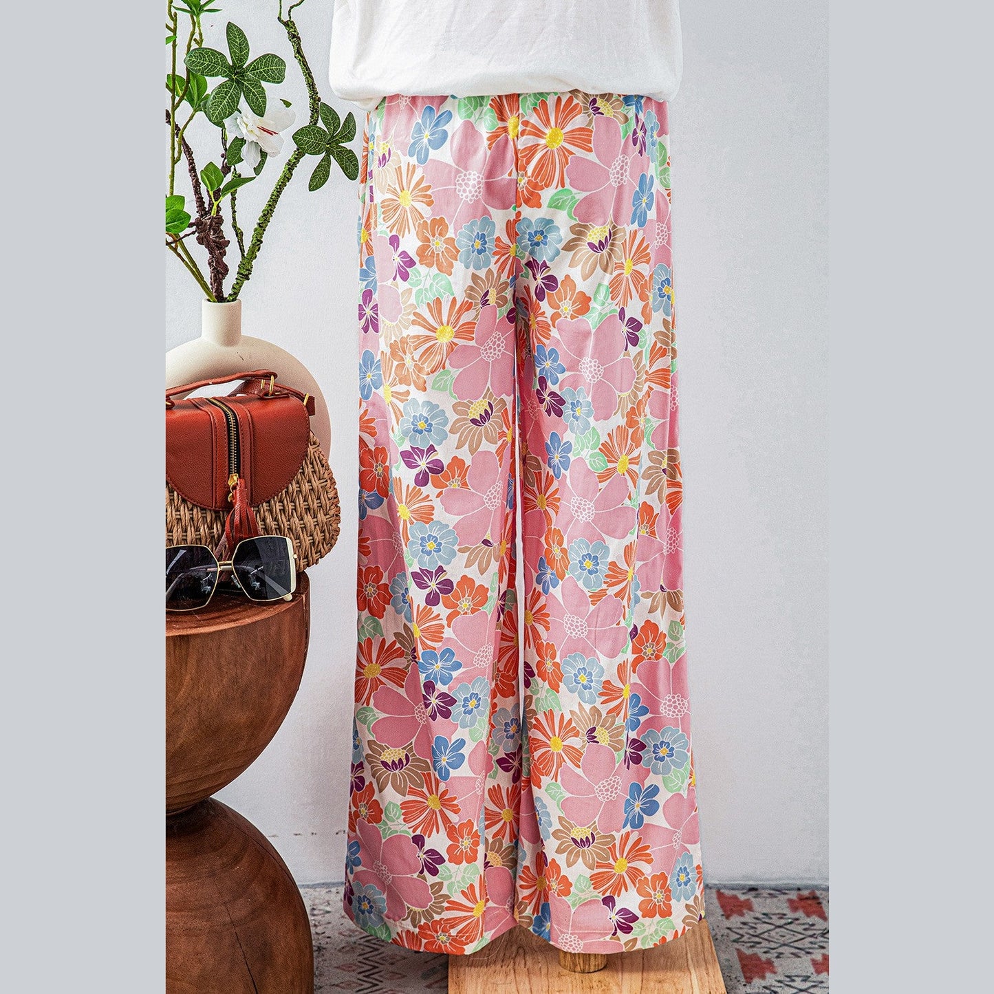 Sariah Pink Floral Smocked Waist Loose Pants