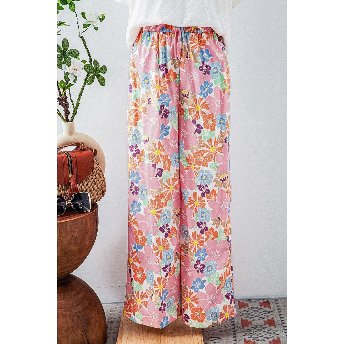 Sariah Pink Floral Smocked Waist Loose Pants