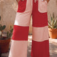 Sasha Red Raw Seam Colorblock Wide Leg Ankle Length Casual Pants