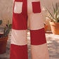 Sasha Red Raw Seam Colorblock Wide Leg Ankle Length Casual Pants