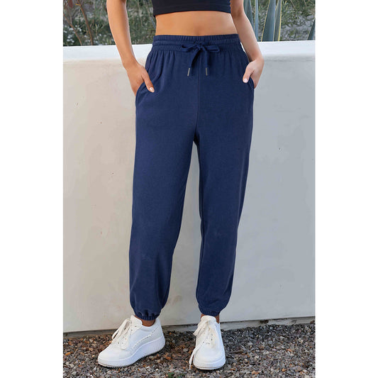 Sassa Navy Fleece Lined Drawstring Waist Joggers