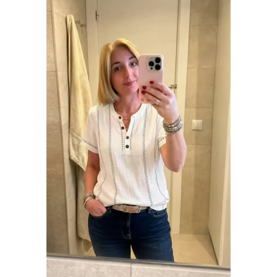 Sassa White Stitched Button Front Top